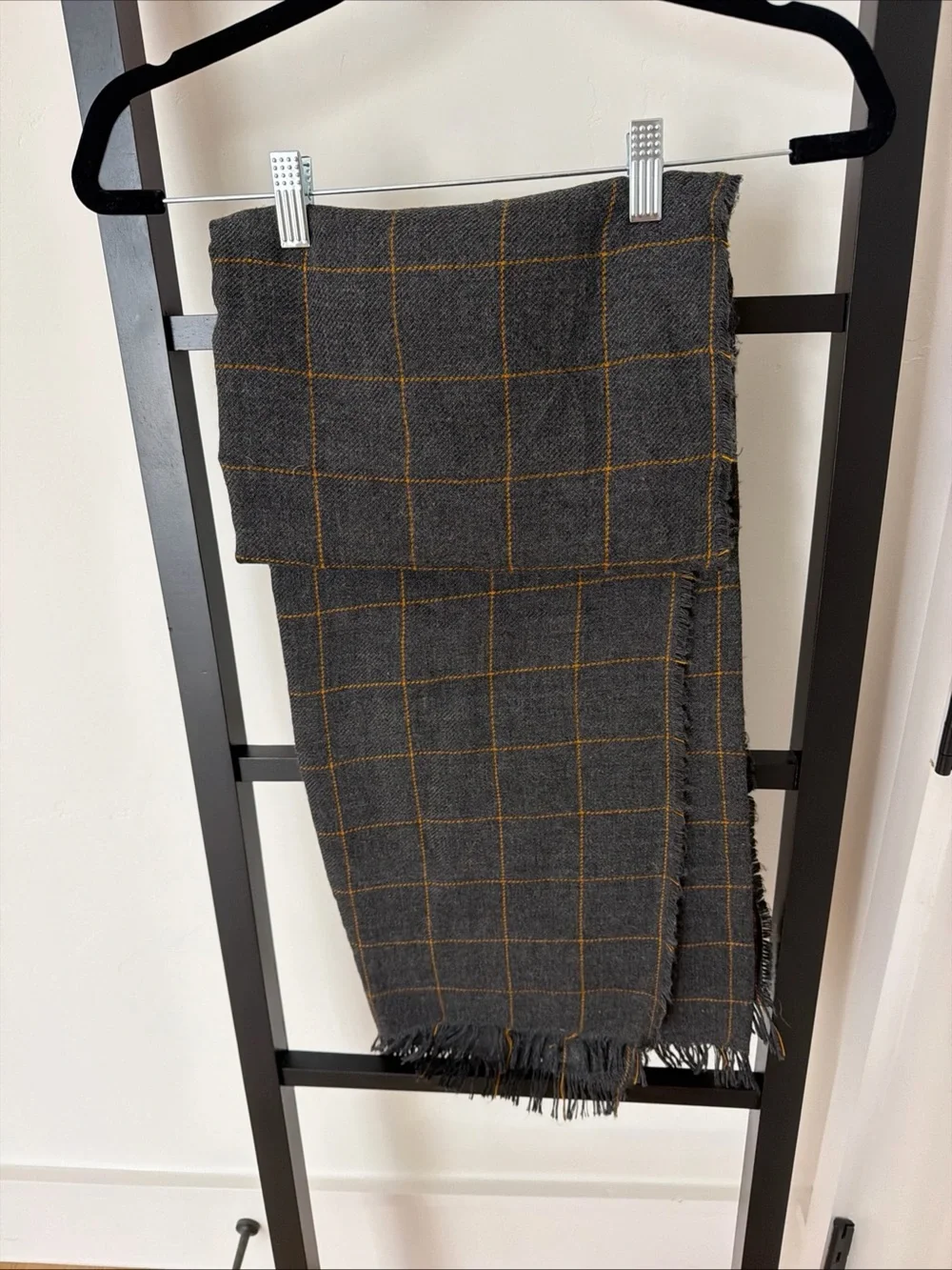 IKEA Gray Throw Blanket with Yellow Windowpane Check